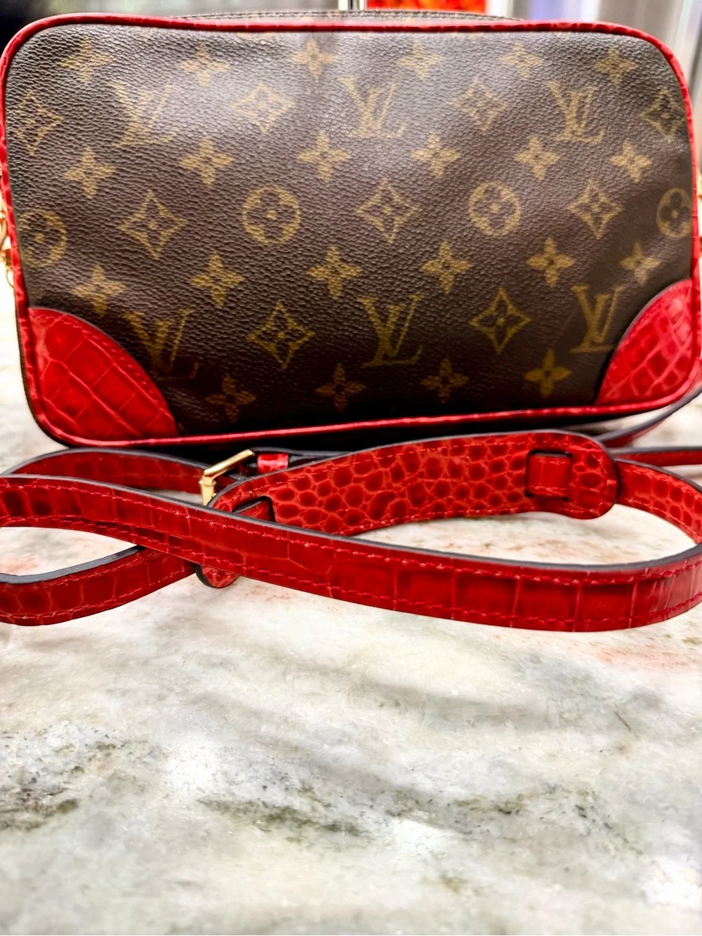 Louis Vuitton Authentic Monogram Custom Crossbody w/Crocodile Embossed Leather